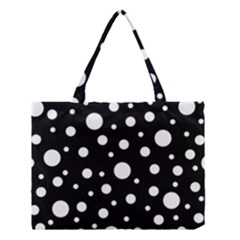 White On Black Polka Dot Pattern Medium Tote Bag by LoolyElzayat