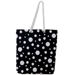 White On Black Polka Dot Pattern Full Print Rope Handle Tote (large) by LoolyElzayat