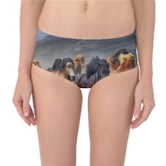 Horses Stampede Nature Running Mid-waist Bikini Bottoms by Celenk