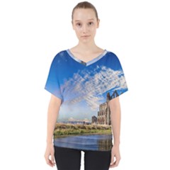 Ruin Church Ancient Architecture V-neck Dolman Drape Top by Celenk