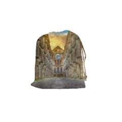 Abbey Ruin Architecture Medieval Drawstring Pouches (small)  by Celenk