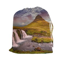 Nature Mountains Cliff Waterfall Drawstring Pouches (xxl) by Celenk