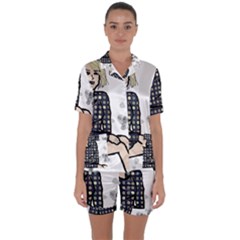 Girl Sitting Satin Short Sleeve Pyjamas Set by snowwhitegirl