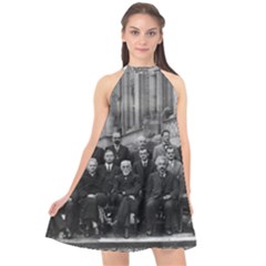 1927 Solvay Conference On Quantum Mechanics Halter Neckline Chiffon Dress  by thearts