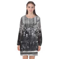 1927 Solvay Conference On Quantum Mechanics Long Sleeve Chiffon Shift Dress  by thearts