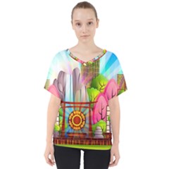 Zen Garden Japanese Nature Garden V-neck Dolman Drape Top by Nexatart