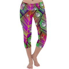 Abstract Background Colorful Leaves Capri Yoga Leggings by Nexatart