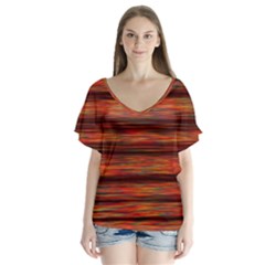 Colorful Abstract Background Strands V-neck Flutter Sleeve Top by Nexatart