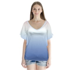 Red And Blue V-neck Flutter Sleeve Top by jumpercat