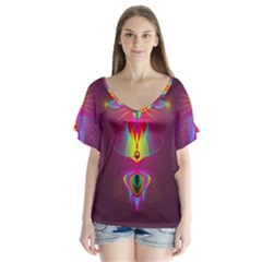 Abstract Bright Colorful Background V-neck Flutter Sleeve Top by Nexatart
