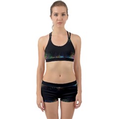 Frame Border Feathery Blurs Design Back Web Sports Bra Set by Nexatart