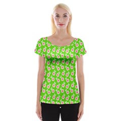 Square Flowers Green Cap Sleeve Tops by snowwhitegirl