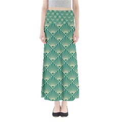 Teal,beige,art Nouveau,vintage,original,belle Époque,fan Pattern,geometric,elegant,chic Full Length Maxi Skirt by NouveauDesign