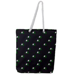Pink Flowers On Black Big Full Print Rope Handle Tote (large) by snowwhitegirl