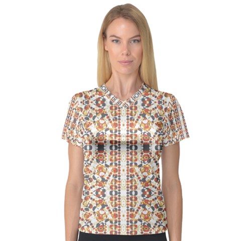 Multicolored Geometric Pattern  V-neck Sport Mesh Tee by dflcprints