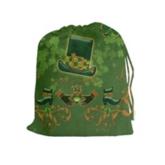 Happy St  Patrick s Day With Clover Drawstring Pouches (extra Large) by FantasyWorld7
