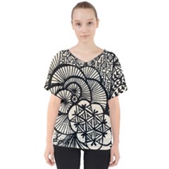 Background Abstract Beige Black V-neck Dolman Drape Top by Nexatart