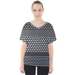 Holes Sheet Grid Metal V-neck Dolman Drape Top by Nexatart