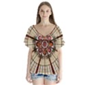 Pattern Round Abstract Geometric V-Neck Flutter Sleeve Top View1