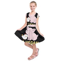 Go Vegan - Cute Pig And Chicken Kids  Short Sleeve Dress by Valentinaart