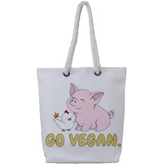 Go Vegan - Cute Pig And Chicken Full Print Rope Handle Tote (small) by Valentinaart