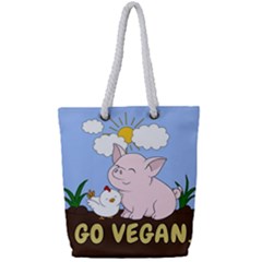 Go Vegan - Cute Pig And Chicken Full Print Rope Handle Tote (small) by Valentinaart