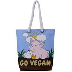 Go Vegan - Cute Pig And Chicken Full Print Rope Handle Tote (small) by Valentinaart