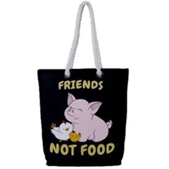 Friends Not Food - Cute Pig And Chicken Full Print Rope Handle Tote (small) by Valentinaart