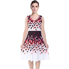 Flat Tech Camouflage Reverse Red V-neck Midi Sleeveless Dress  by jumpercat