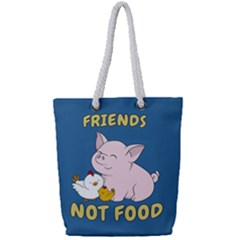 Friends Not Food - Cute Pig And Chicken Full Print Rope Handle Tote (small) by Valentinaart
