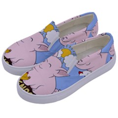 Friends Not Food - Cute Pig And Chicken Kids  Canvas Slip Ons by Valentinaart