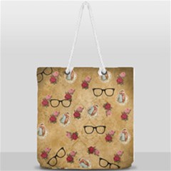 Vintage Glasses Beige Full Print Rope Handle Tote (large) by snowwhitegirl