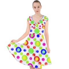 Multicolored Circles Motif Pattern Cap Sleeve Front Wrap Midi Dress by dflcprints