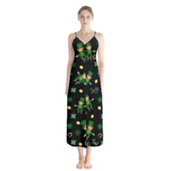 St Patricks Day Pattern Button Up Chiffon Maxi Dress by Valentinaart