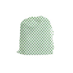 Green Heart-shaped Clover On White St  Patrick s Day Drawstring Pouches (medium)  by PodArtist