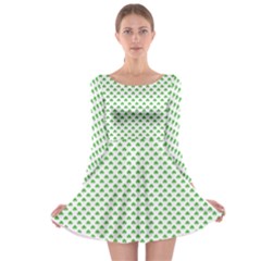 Green Heart-shaped Clover On White St  Patrick s Day Long Sleeve Skater Dress by PodArtist