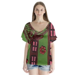 Kite In The Sky V-neck Flutter Sleeve Top by snowwhitegirl