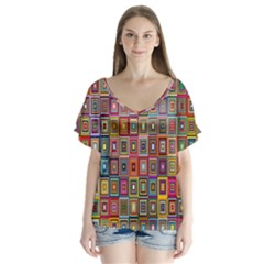 Artwork By Patrick-pattern-33 V-neck Flutter Sleeve Top by ArtworkByPatrick