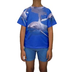 Great White Shark 4 Kids  Short Sleeve Swimwear by trendistuff