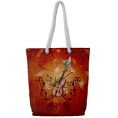 Violin With Violin Bow And Dove Full Print Rope Handle Tote (small) by FantasyWorld7