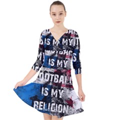 Football Is My Religion Quarter Sleeve Front Wrap Dress by Valentinaart