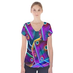 3d Cube Dice Neon Short Sleeve Front Detail Top by Sapixe