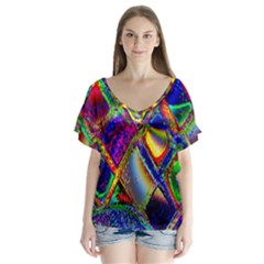 Abstract Digital Art V-neck Flutter Sleeve Top by Sapixe