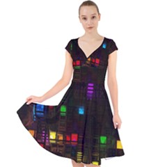 Abstract 3d Cg Digital Art Colors Cubes Square Shapes Pattern Dark Cap Sleeve Front Wrap Midi Dress by Sapixe