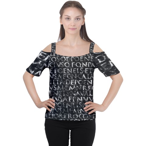 Antique Roman Typographic Pattern Cutout Shoulder Tee by dflcprints