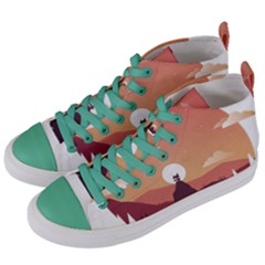 Design Art Hill Hut Landscape Women s Mid-top Canvas Sneakers by Nexatart