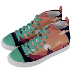 Design Art Hill Hut Landscape Women s Mid-top Canvas Sneakers by Nexatart