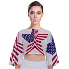 A Star With An American Flag Pattern Tie Back Butterfly Sleeve Chiffon Top by Nexatart