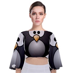 Penguin Birds Aquatic Flightless Tie Back Butterfly Sleeve Chiffon Top by Nexatart
