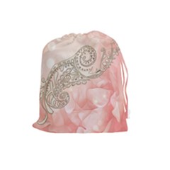 Wonderful Soft Flowers With Floral Elements Drawstring Pouches (large)  by FantasyWorld7